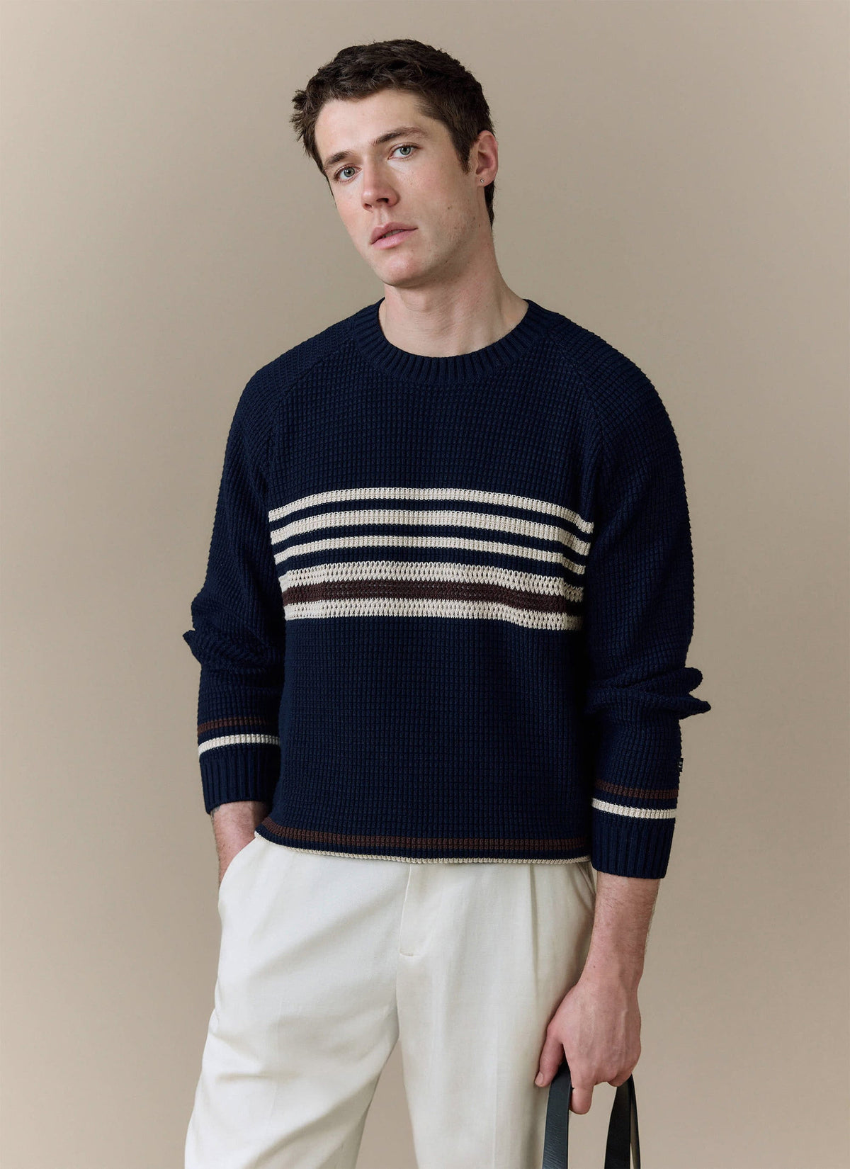 Men's Knitted Jumper - Sergio - Cotton - Navy | Percival Signature