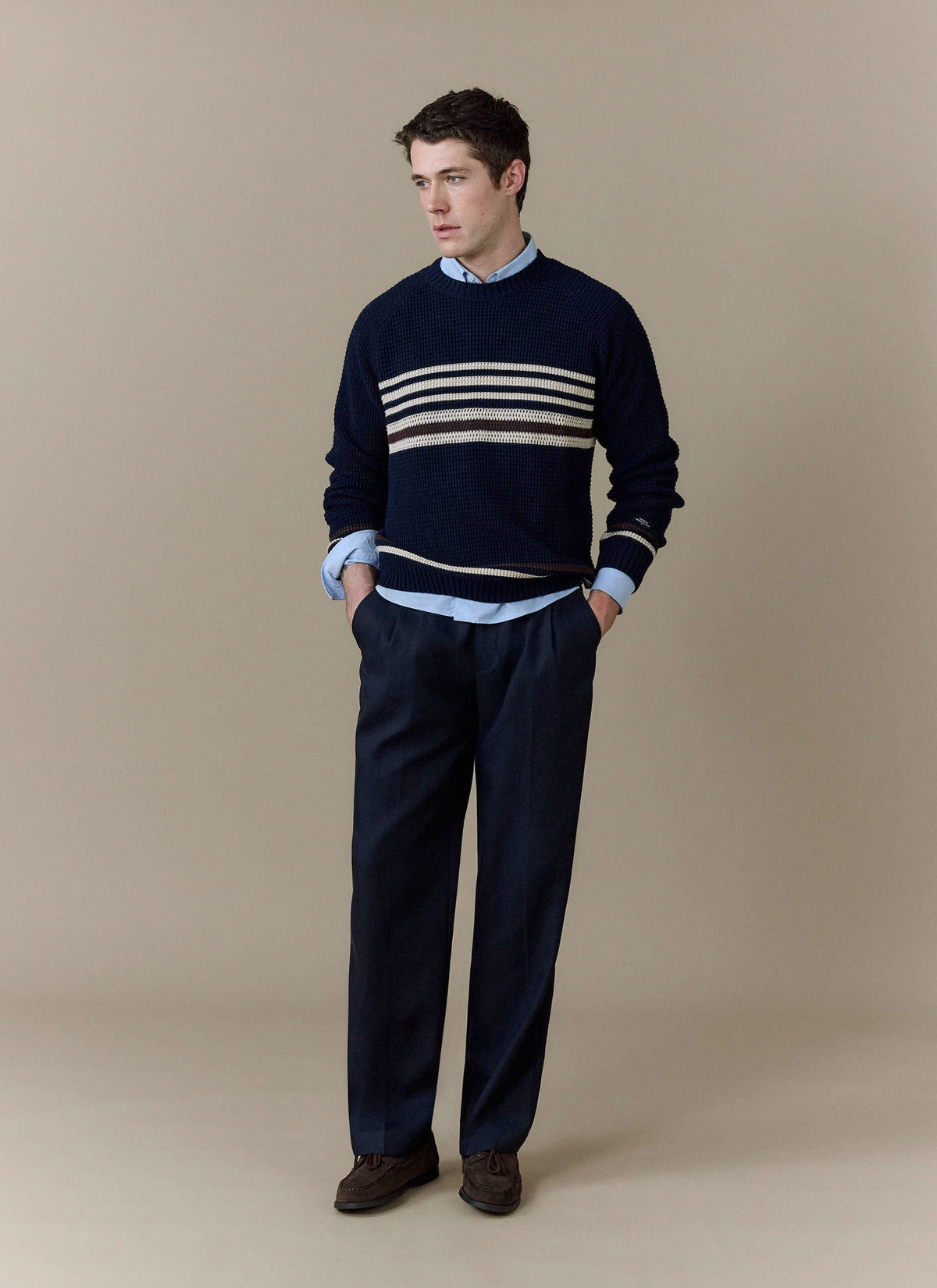 Men's Knitted Jumper - Sergio - Cotton - Navy | Percival Signature