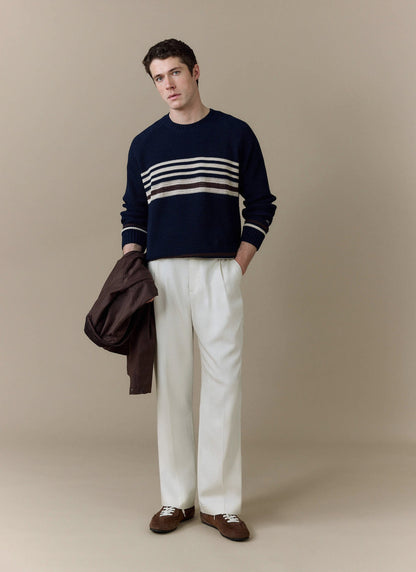 Men's Knitted Jumper - Sergio - Cotton - Navy | Percival Signature