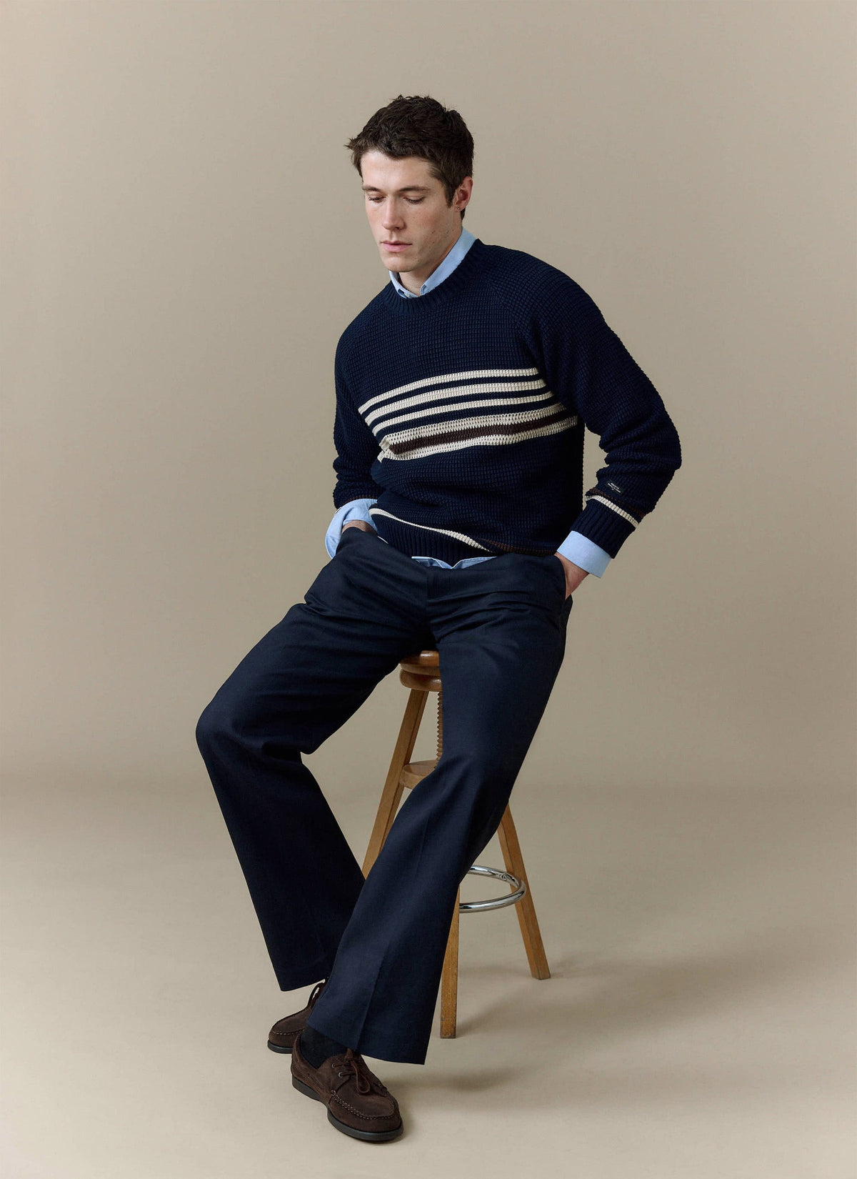 Men's Knitted Jumper - Sergio - Cotton - Navy | Percival Signature