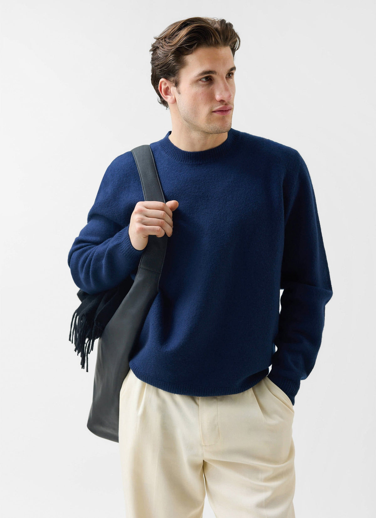 Felted Relaxed Jumper - Wool - Navy | Percival Exclusive