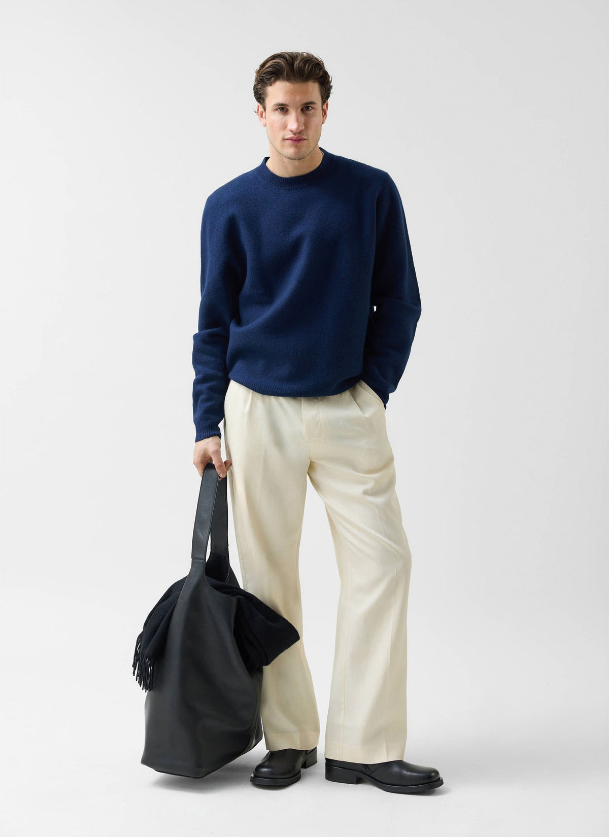 Felted Relaxed Jumper - Wool - Navy | Percival Exclusive