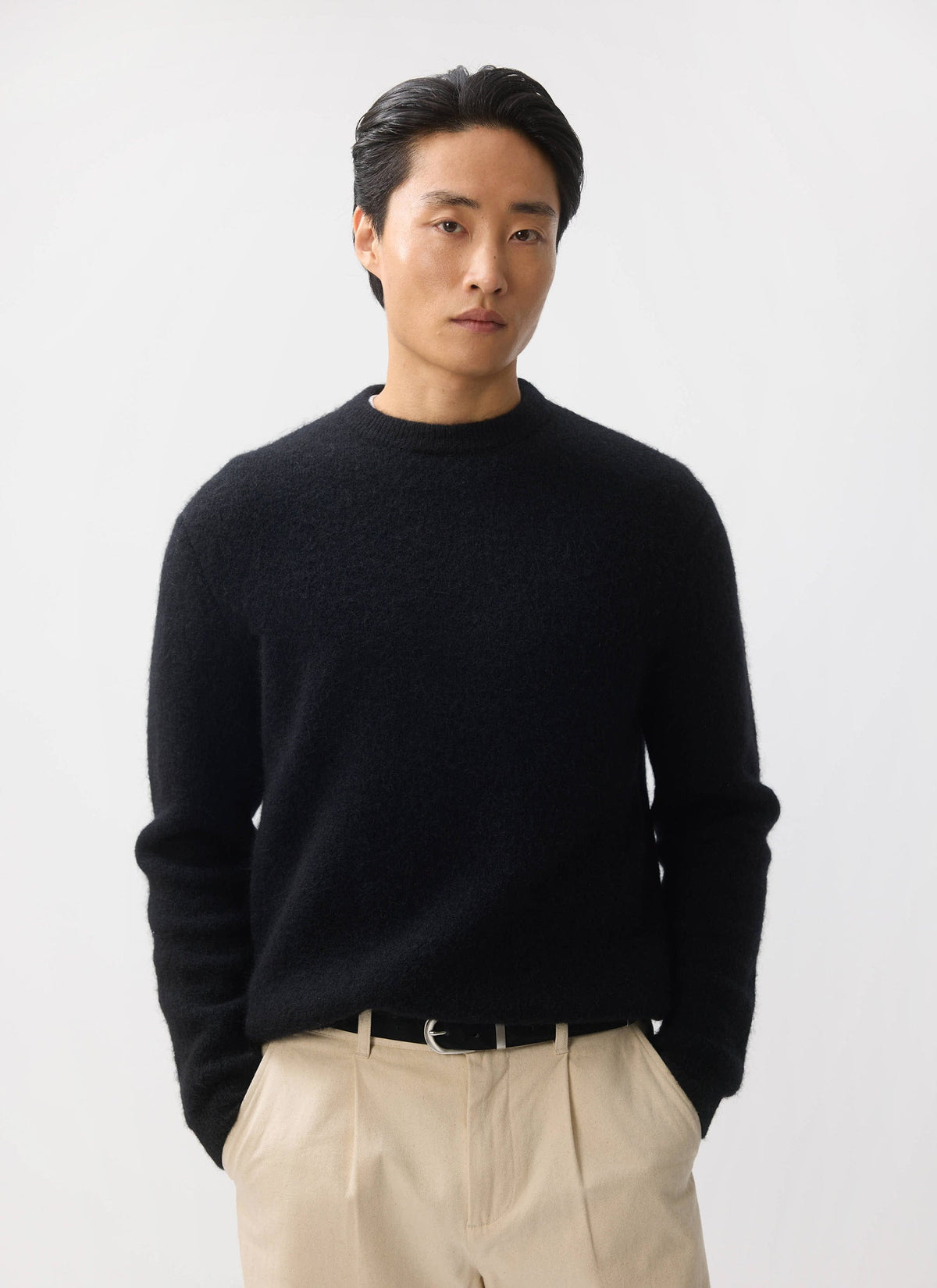Men's Mohair Crew Neck Jumper - Black | Percival Deals