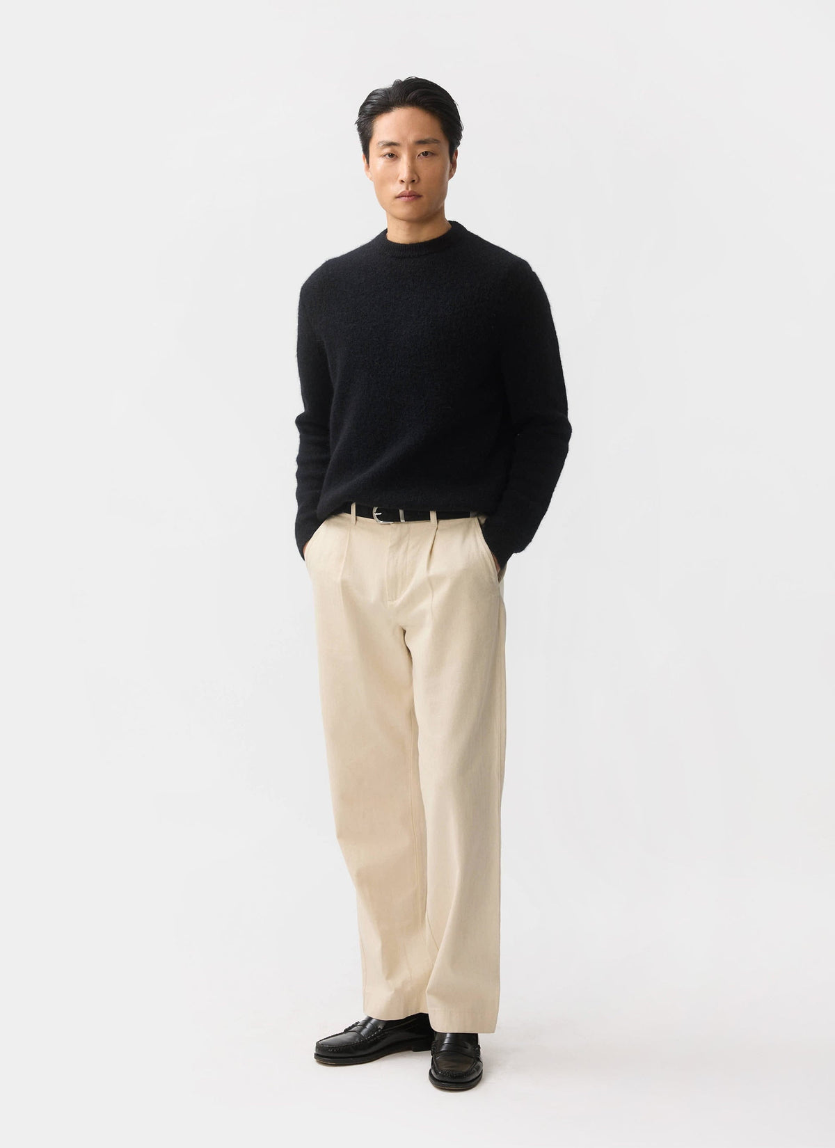 Men's Mohair Crew Neck Jumper - Black | Percival Deals