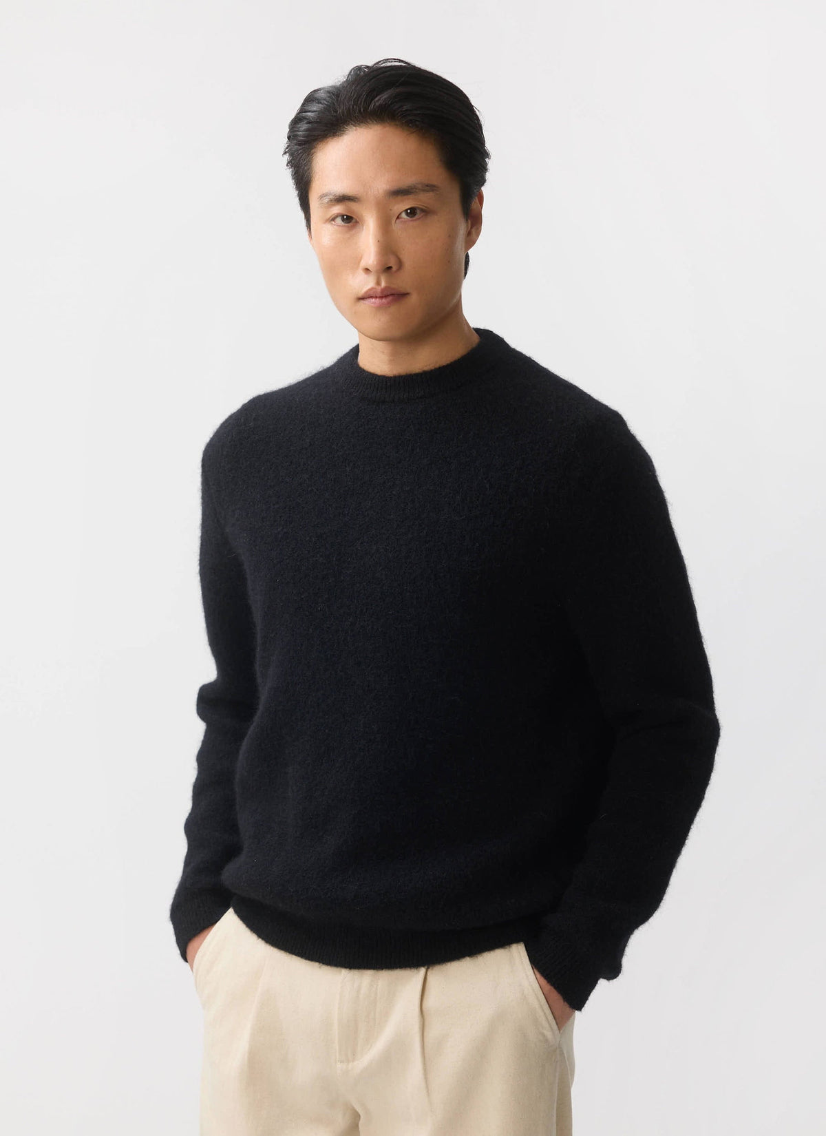 Men's Mohair Crew Neck Jumper - Black | Percival Deals