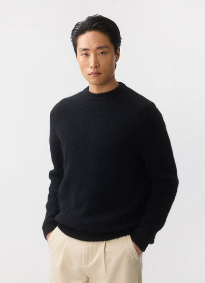 Men's Mohair Crew Neck Jumper - Black | Percival Deals