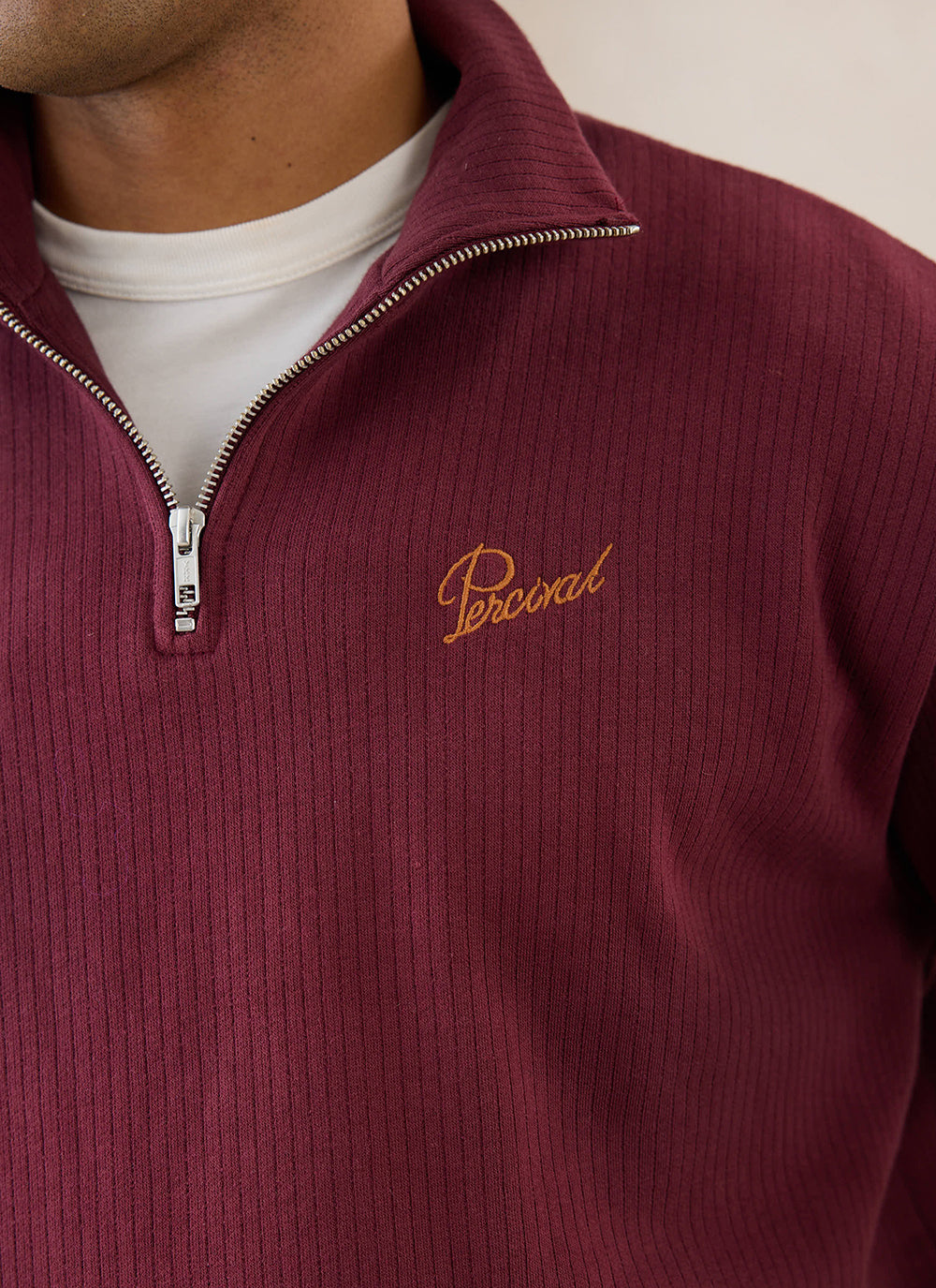 Conrad Funnel Neck 1/4 Zip Jumper - Burgundy Cotton - Percival | Percival Trusted