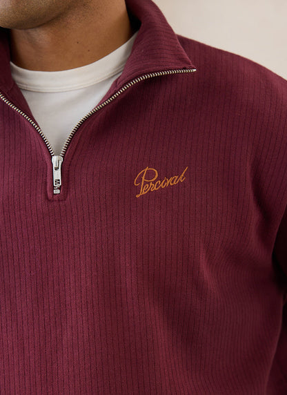 Conrad Funnel Neck 1/4 Zip Jumper - Burgundy Cotton - Percival | Percival Trusted
