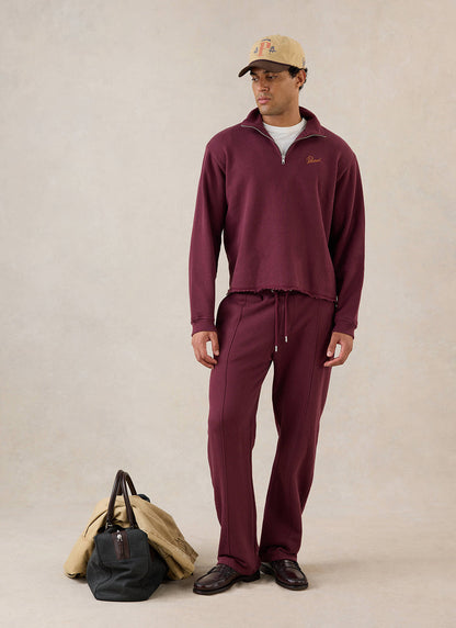 Conrad Funnel Neck 1/4 Zip Jumper - Burgundy Cotton - Percival | Percival Trusted