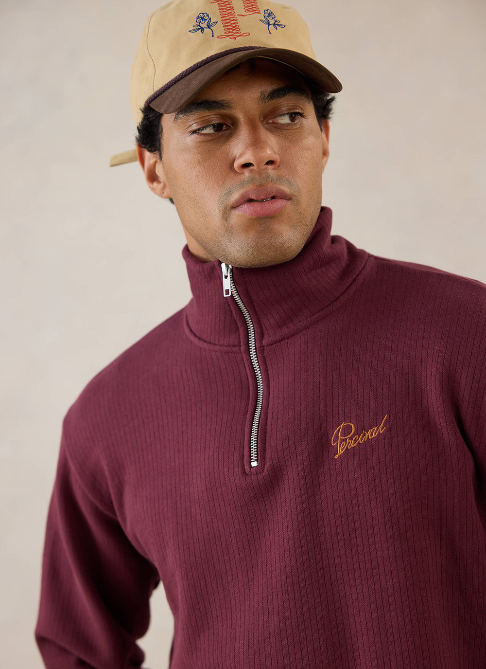 Conrad Funnel Neck 1/4 Zip Jumper - Burgundy Cotton - Percival | Percival Trusted