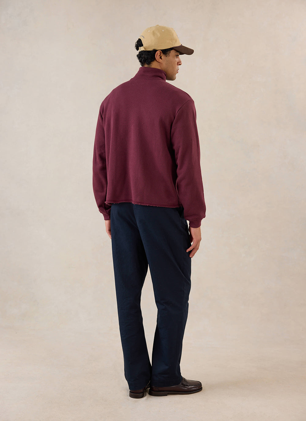 Conrad Funnel Neck 1/4 Zip Jumper - Burgundy Cotton - Percival | Percival Trusted