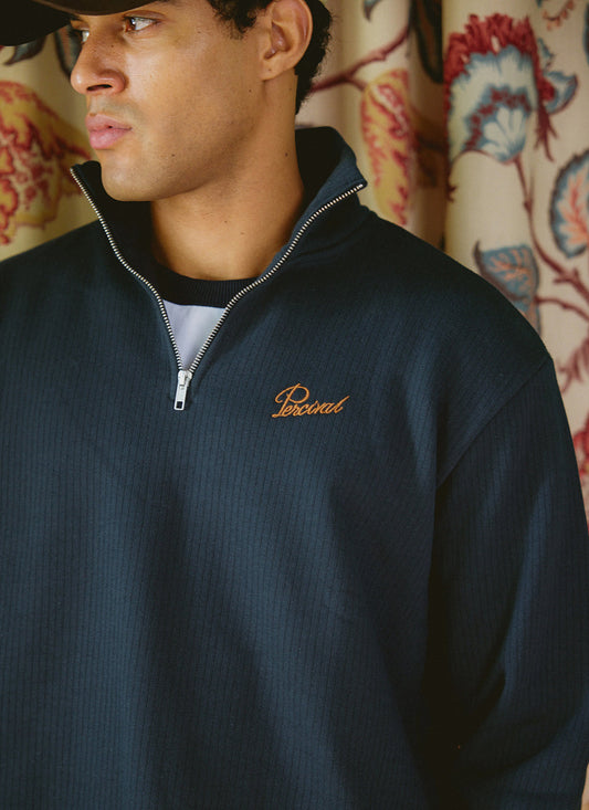 Conrad Funnel Neck 1/4 Zip Jumper - Navy Cotton - Percival | Percival Quality