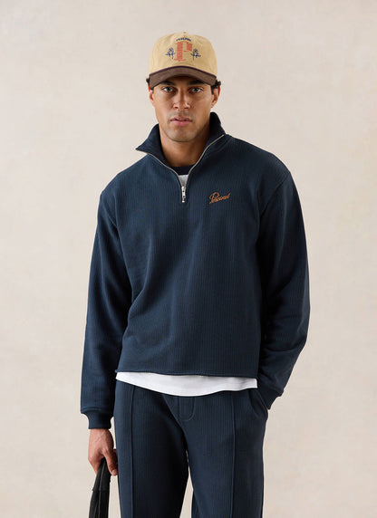 Conrad Funnel Neck 1/4 Zip Jumper - Navy Cotton - Percival | Percival Quality