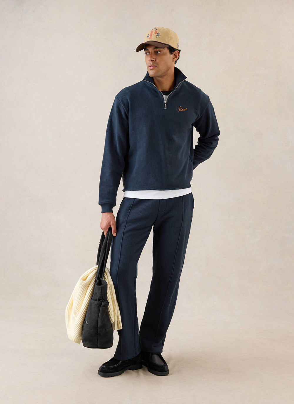 Conrad Funnel Neck 1/4 Zip Jumper - Navy Cotton - Percival | Percival Quality