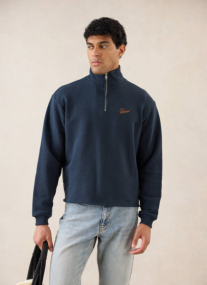 Conrad Funnel Neck 1/4 Zip Jumper - Navy Cotton - Percival | Percival Quality
