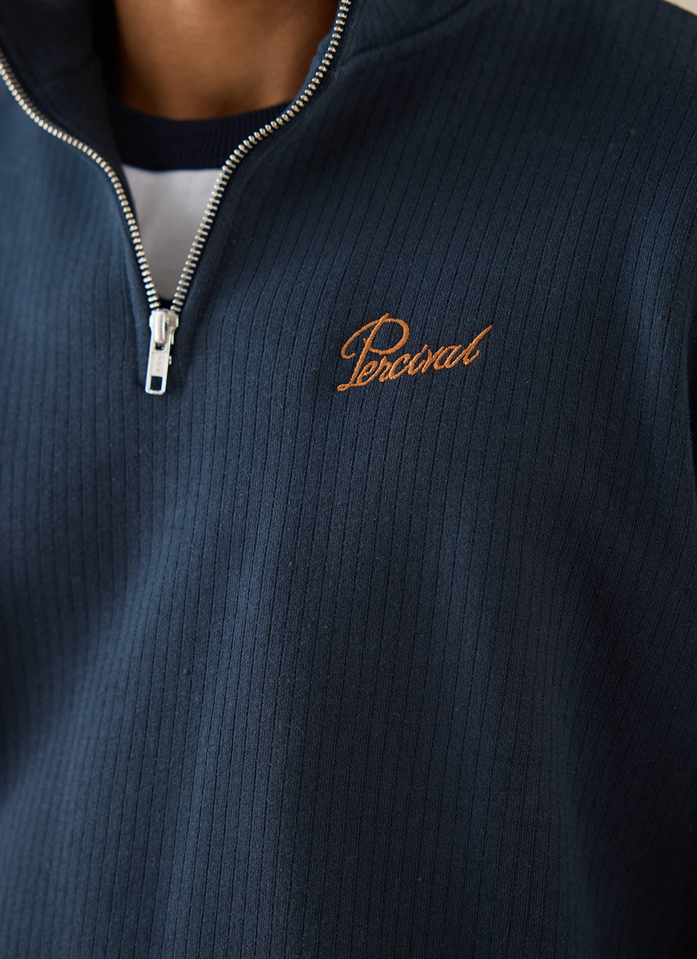 Conrad Funnel Neck 1/4 Zip Jumper - Navy Cotton - Percival | Percival Quality