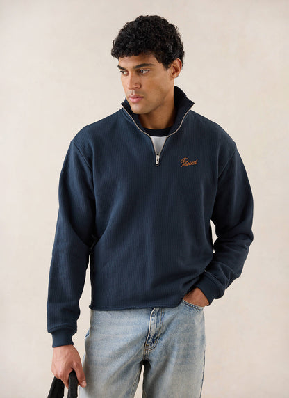 Conrad Funnel Neck 1/4 Zip Jumper - Navy Cotton - Percival | Percival Quality