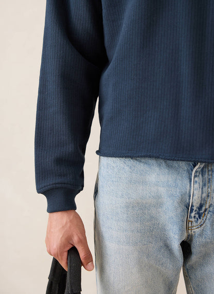 Conrad Funnel Neck 1/4 Zip Jumper - Navy Cotton - Percival | Percival Quality