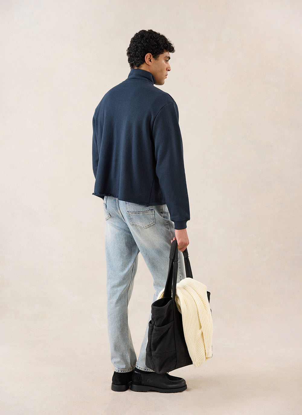 Conrad Funnel Neck 1/4 Zip Jumper - Navy Cotton - Percival | Percival Quality