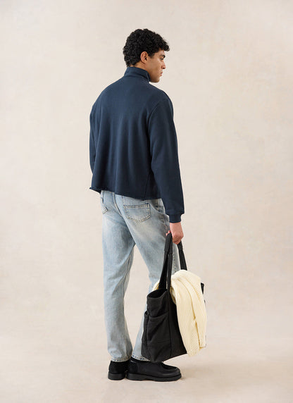 Conrad Funnel Neck 1/4 Zip Jumper - Navy Cotton - Percival | Percival Quality