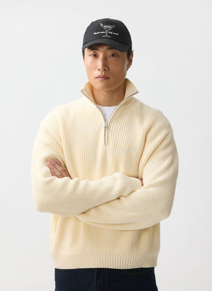 Men's Quarter Zip Knit Jumper - Cotton - Cream | Percival Classic