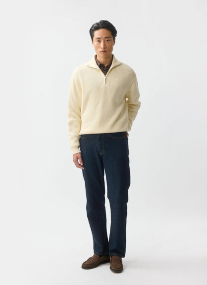 Men's Quarter Zip Knit Jumper - Cotton - Cream | Percival Classic
