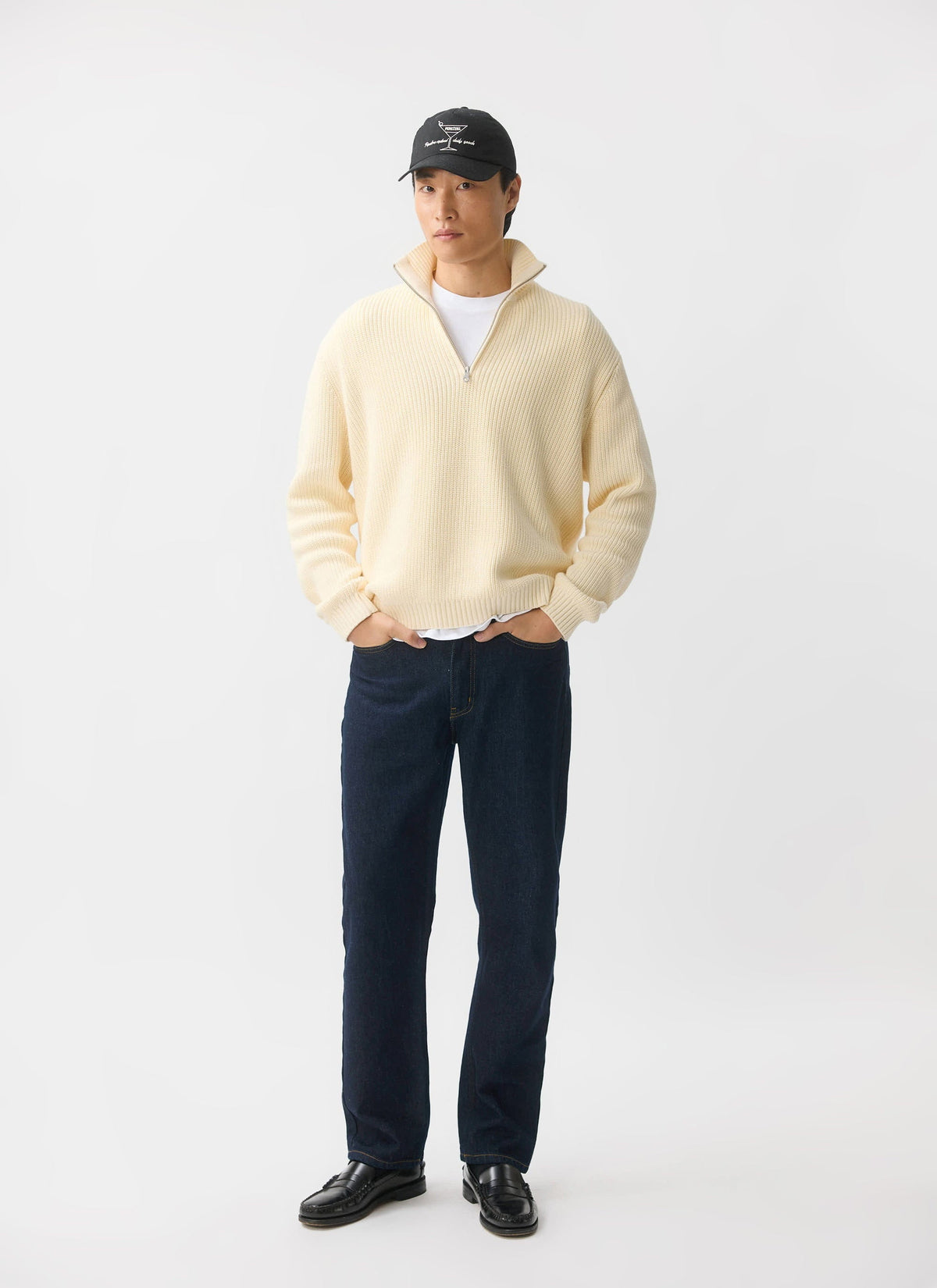 Men's Quarter Zip Knit Jumper - Cotton - Cream | Percival Classic