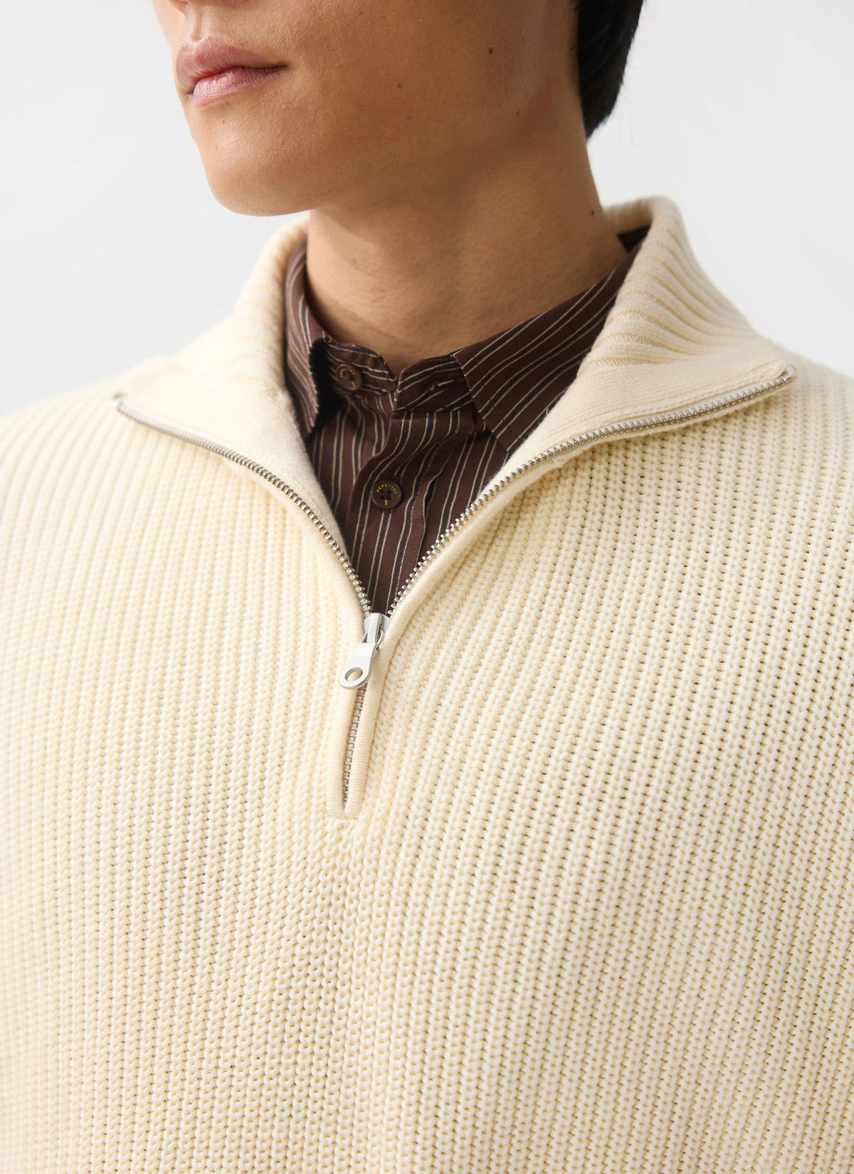 Men's Quarter Zip Knit Jumper - Cotton - Cream | Percival Classic