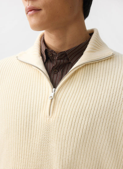 Men's Quarter Zip Knit Jumper - Cotton - Cream | Percival Classic