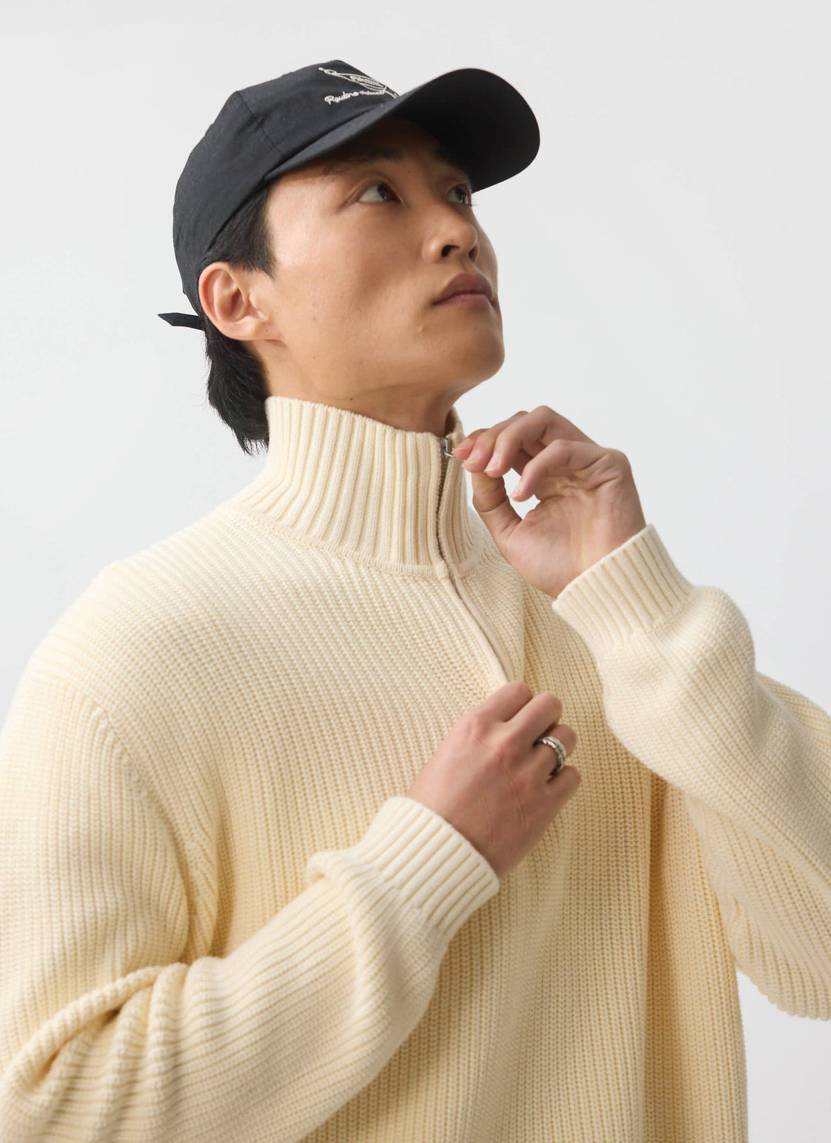 Men's Quarter Zip Knit Jumper - Cotton - Cream | Percival Classic
