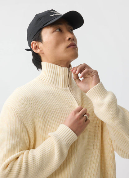 Men's Quarter Zip Knit Jumper - Cotton - Cream | Percival Classic