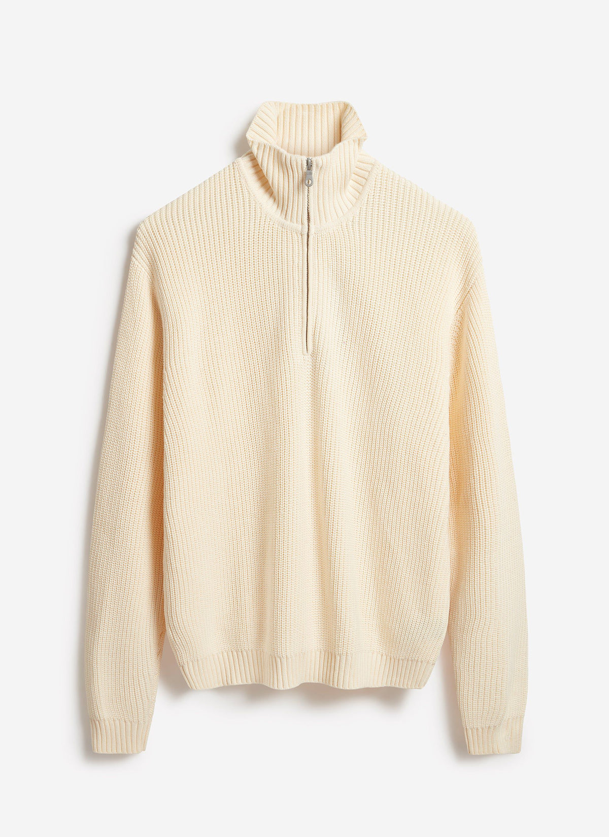 Men's Quarter Zip Knit Jumper - Cotton - Cream | Percival Classic