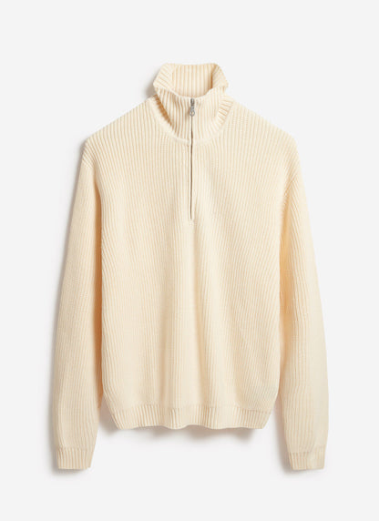 Men's Quarter Zip Knit Jumper - Cotton - Cream | Percival Classic