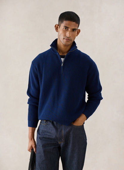 Meyer Boxy Quarter Zip - Navy Cotton - Percival | Percival Top Pick