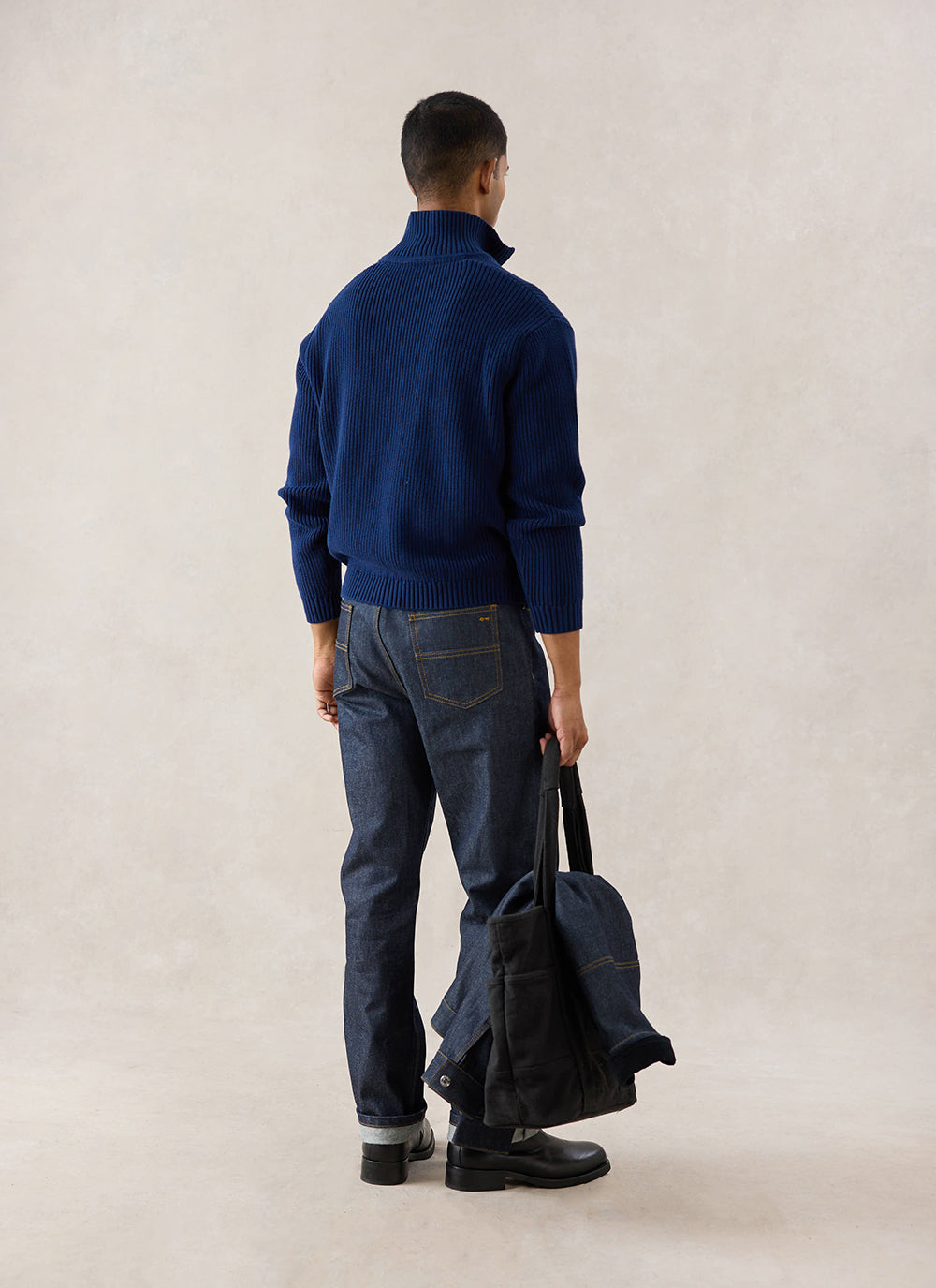 Meyer Boxy Quarter Zip - Navy Cotton - Percival | Percival Top Pick