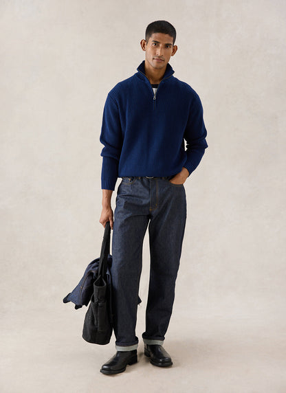 Meyer Boxy Quarter Zip - Navy Cotton - Percival | Percival Top Pick