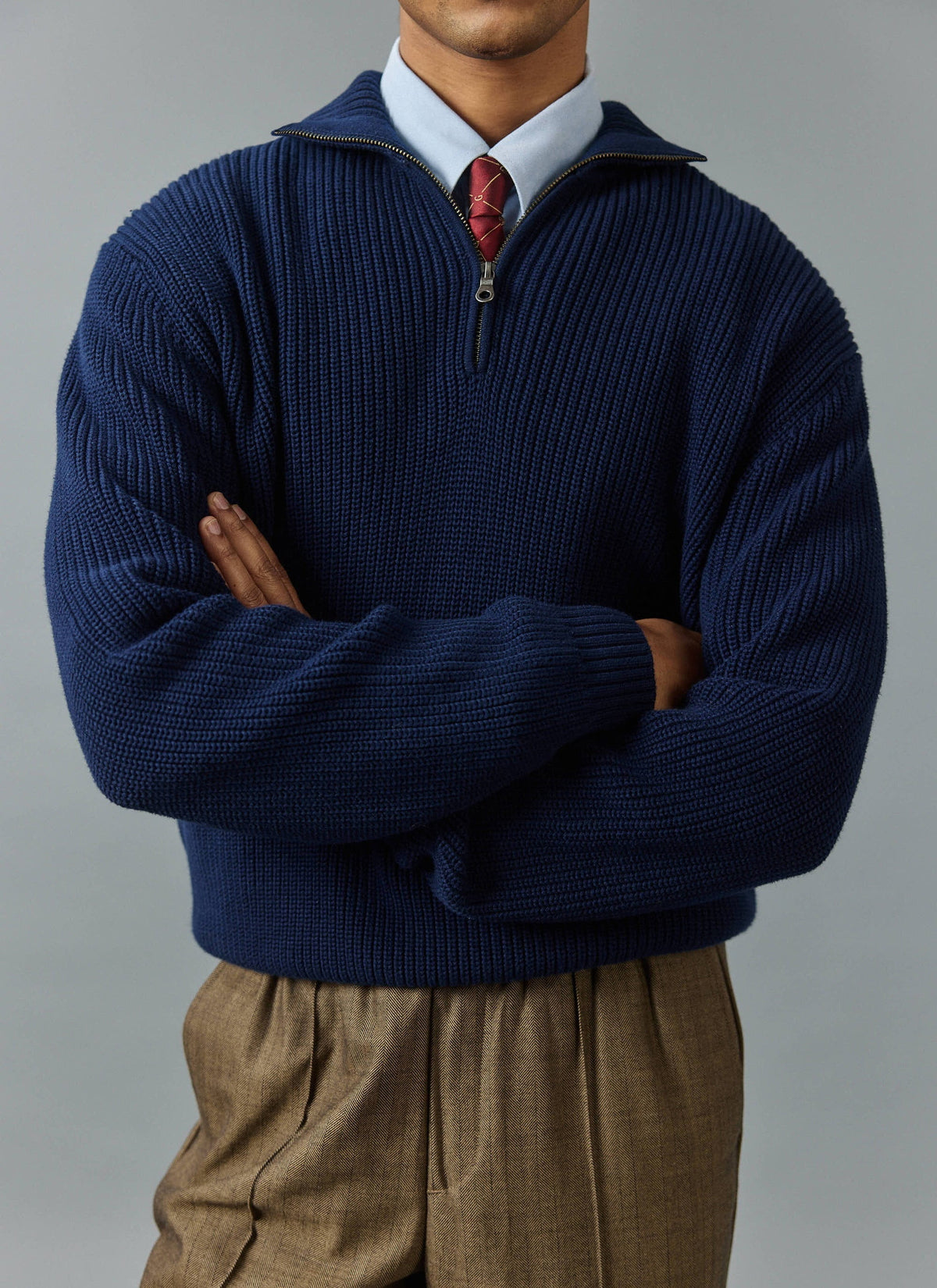 Meyer Boxy Quarter Zip - Navy Cotton - Percival | Percival Top Pick