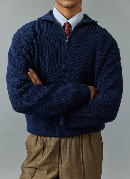 Meyer Boxy Quarter Zip - Navy Cotton - Percival | Percival Top Pick