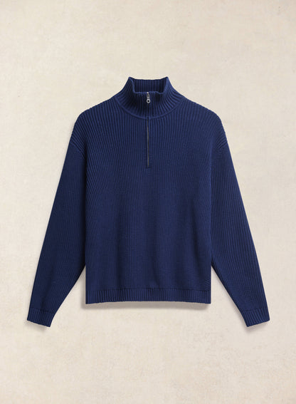 Meyer Boxy Quarter Zip - Navy Cotton - Percival | Percival Top Pick