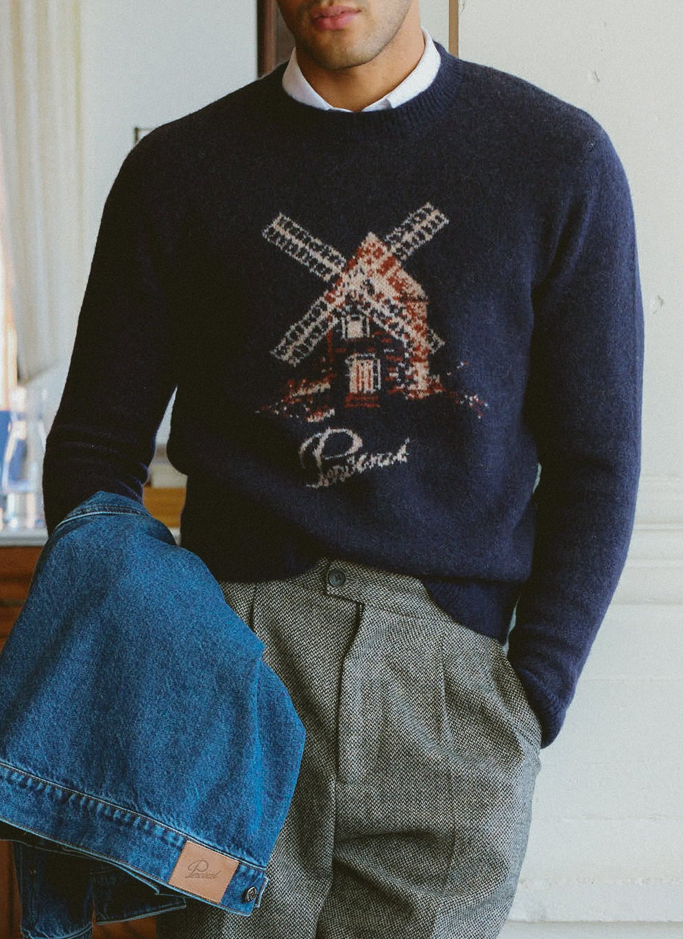 Miller Jacquard Jumper - Navy Mohair Wool - Percival | Percival Best Price