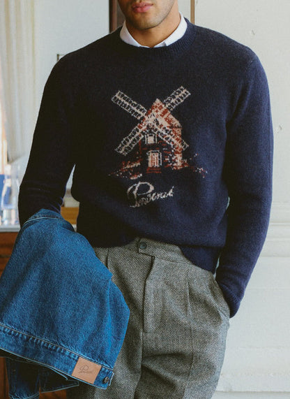 Miller Jacquard Jumper - Navy Mohair Wool - Percival | Percival Best Price