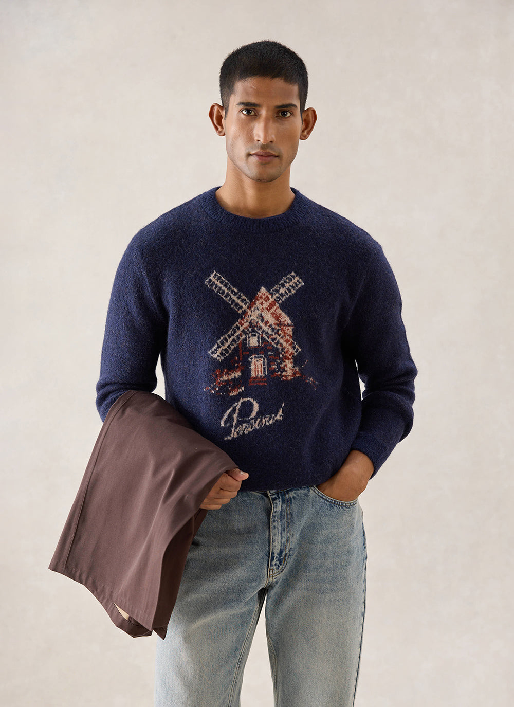 Miller Jacquard Jumper - Navy Mohair Wool - Percival | Percival Best Price