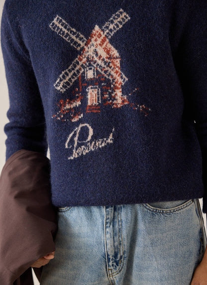 Miller Jacquard Jumper - Navy Mohair Wool - Percival | Percival Best Price
