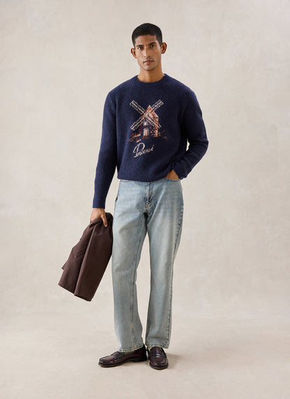 Miller Jacquard Jumper - Navy Mohair Wool - Percival | Percival Best Price