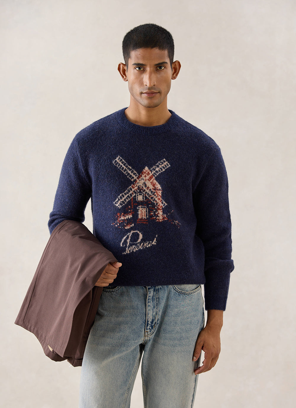 Miller Jacquard Jumper - Navy Mohair Wool - Percival | Percival Best Price