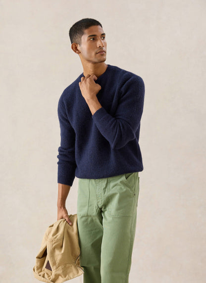 Men's Navy Crew Neck Jumper - Mohair Wool - Percival | Percival Special Offer