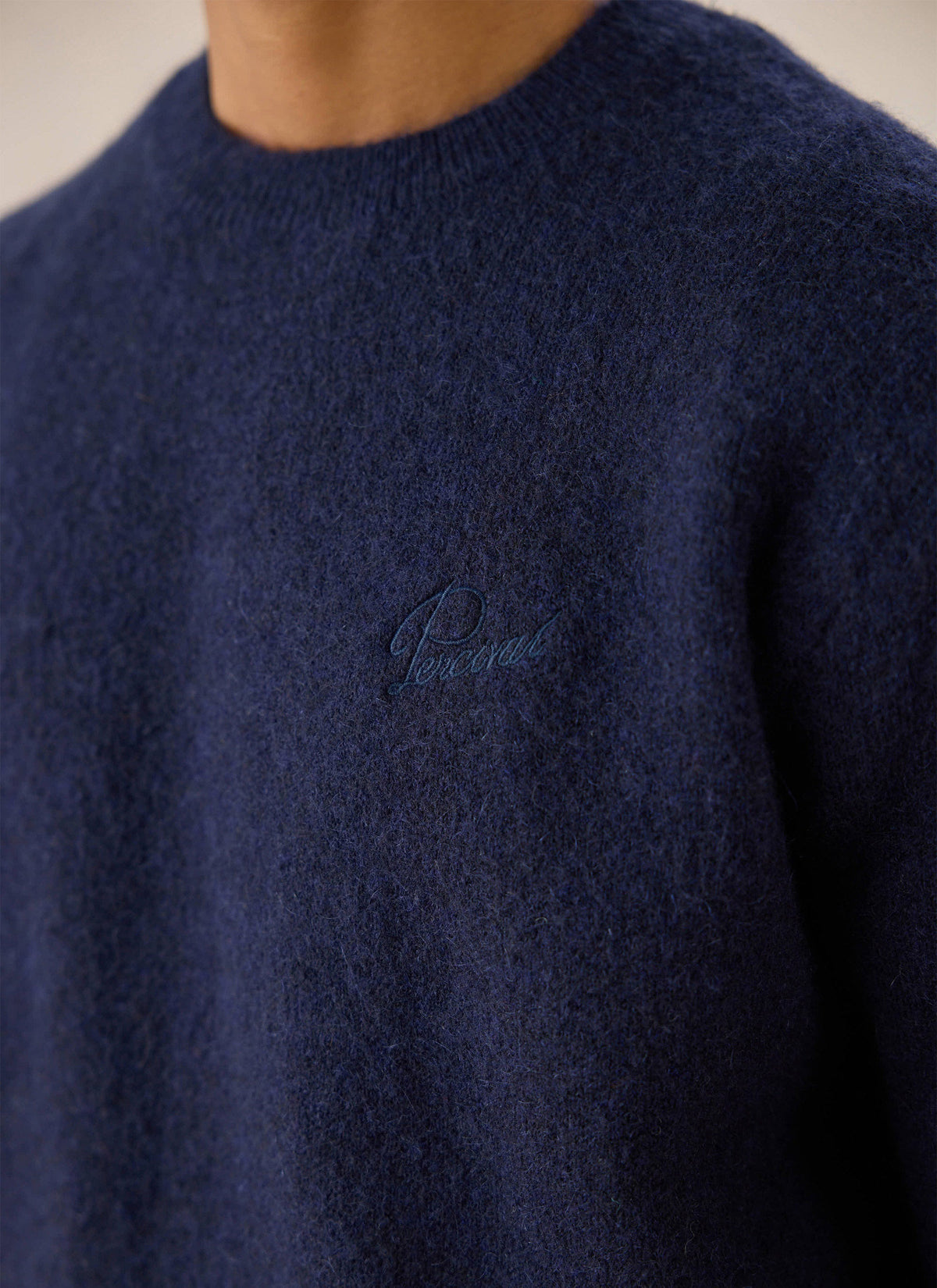 Men's Navy Crew Neck Jumper - Mohair Wool - Percival | Percival Special Offer