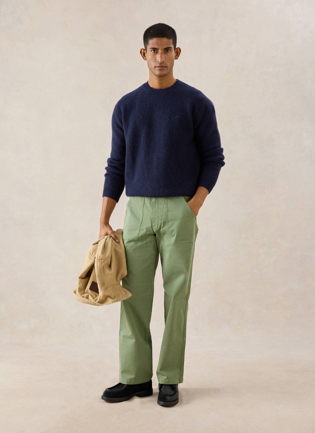 Men's Navy Crew Neck Jumper - Mohair Wool - Percival | Percival Special Offer