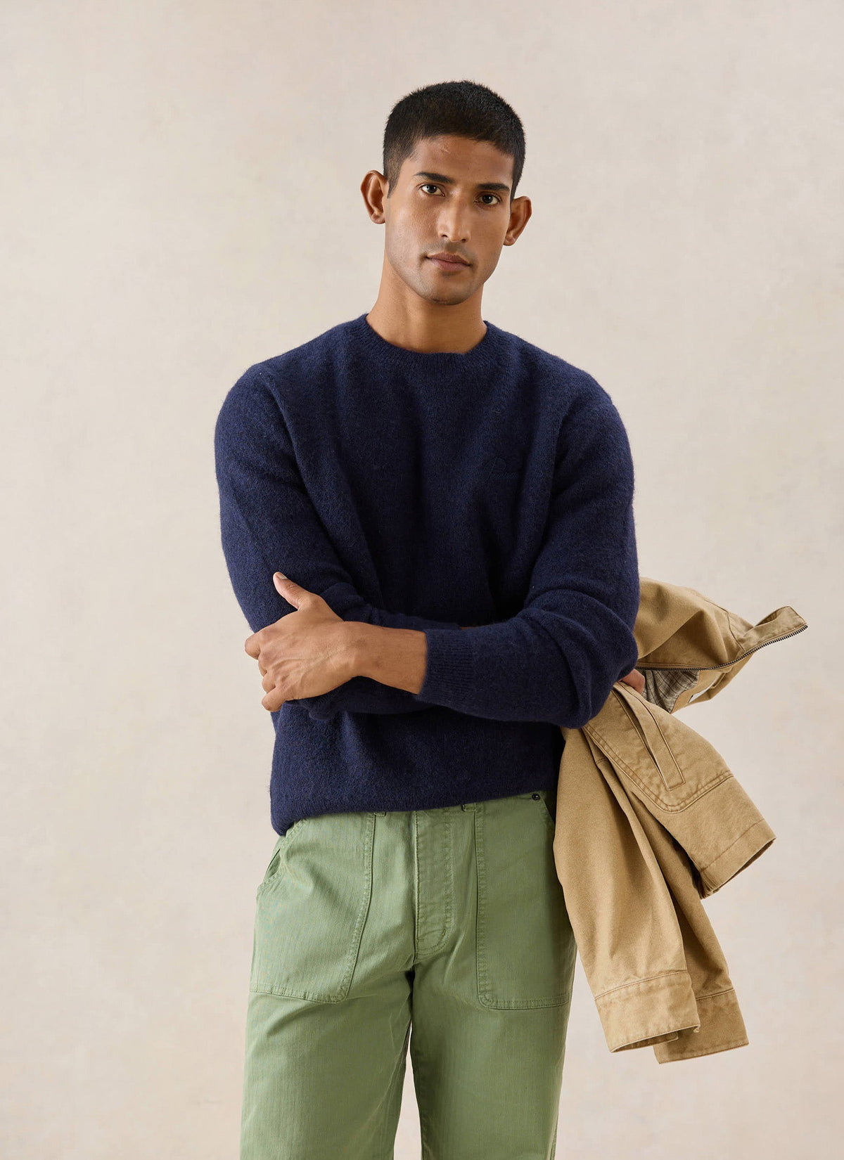 Men's Navy Crew Neck Jumper - Mohair Wool - Percival | Percival Special Offer