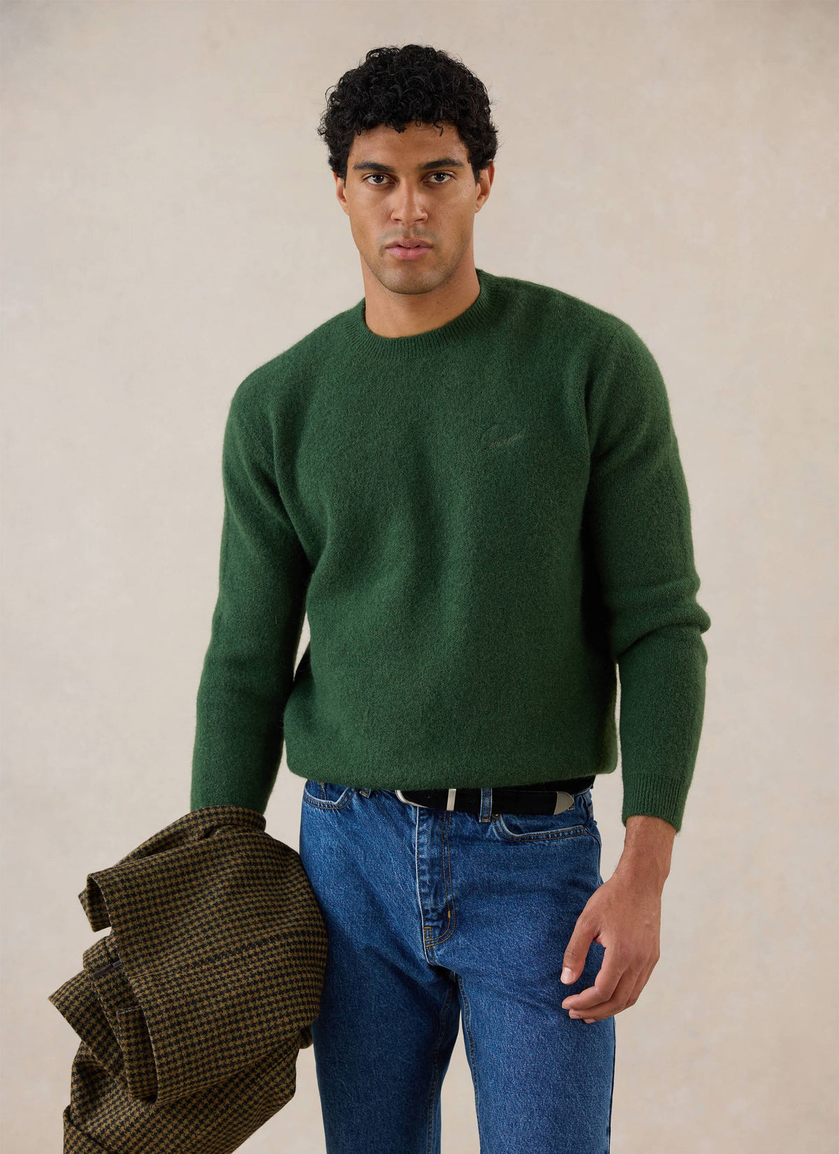 Men's Boxy Crew Neck Jumper - Forest Mohair - Percival | Percival Customer Favorite